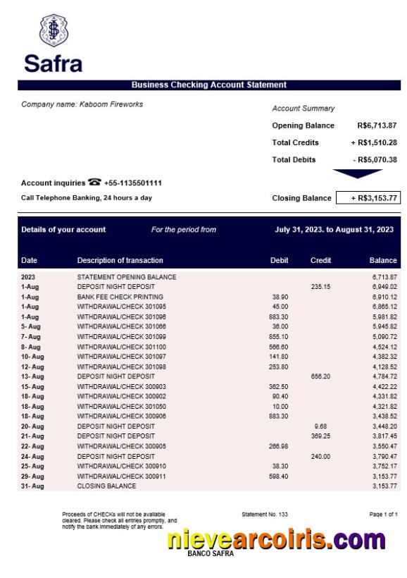 Banco Safra business statement